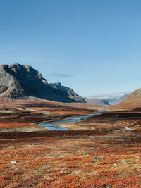 Scenic view of landscape against clear blue sky