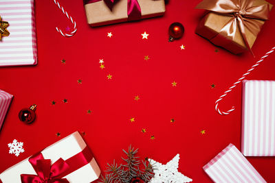 Directly above shot of christmas decorations on table