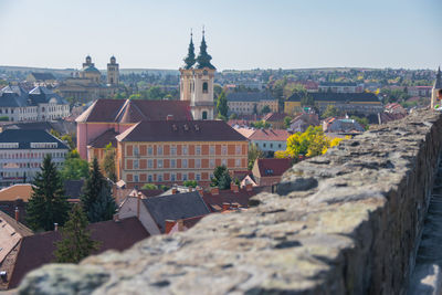 High angle view of buildings in city