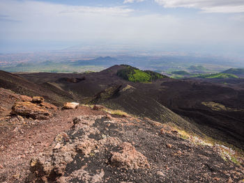 Aerial view of landscape against sky. crateri silvestri, etna, sicily, italy