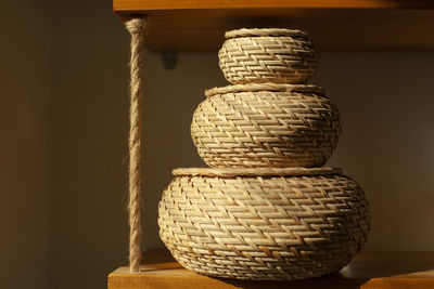 Close-up of wicker basket on table