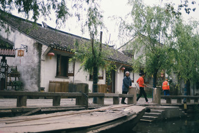 People in front of building