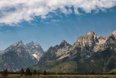 Panoramic view of landscape and mountains against sky