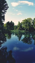 Reflection of trees in lake against sky