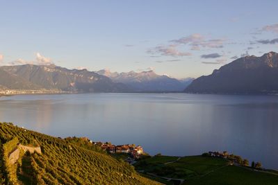 Scenic view of lake against sky during sunset