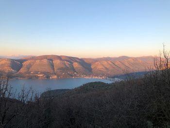 Scenic view of mountain against sky during sunset