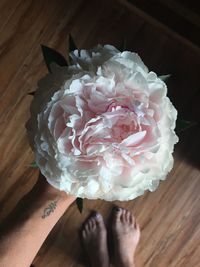 Low section of person on flower