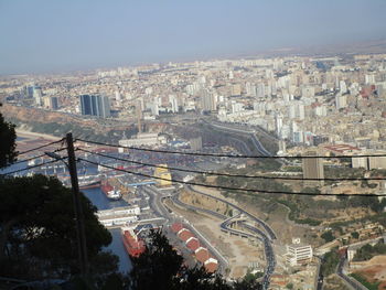 High angle view of buildings in city
