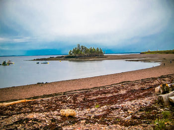 Scenic view of sea against cloudy sky