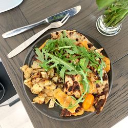 High angle view of food on table