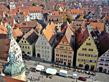 High angle view of buildings in city