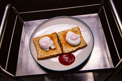 High angle view of food in plate