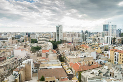 High angle view of townscape against sky