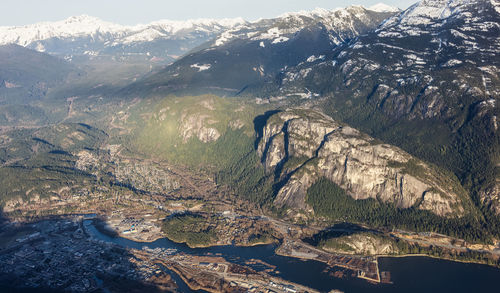 High angle view of snowcapped mountains