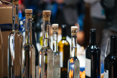 Close-up of alcohol bottles