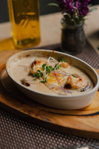 Close-up of food in plate on table