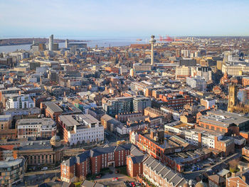 High angle view of buildings in city