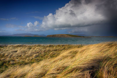 Scenic view of sea against cloudy sky