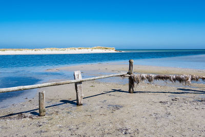 Scenic view of sea against clear blue sky