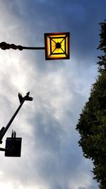Low angle view of road sign against sky