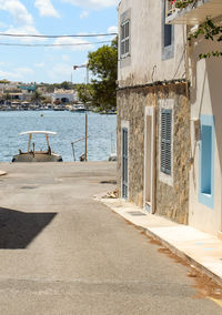 Footpath by buildings in city