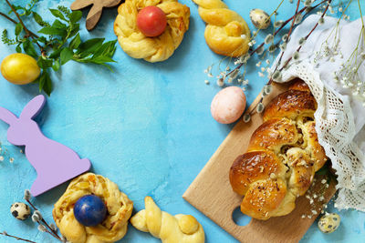 High angle view of breakfast on table