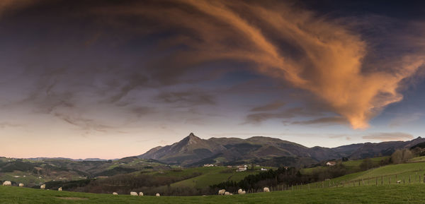 Scenic view of landscape against dramatic sky