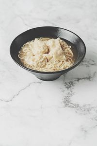 High angle view of food in bowl on table