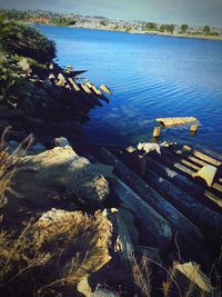High angle view of lake against sky