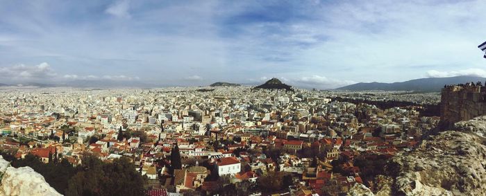 High angle view of townscape against sky