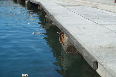 High angle view of man swimming in river