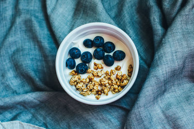 High angle view of breakfast on table