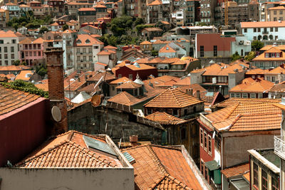 High angle view of buildings in city