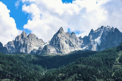 Scenic view of mountains against cloudy sky