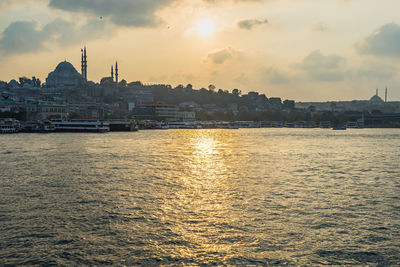 Panoramic view of buildings against sky during sunset