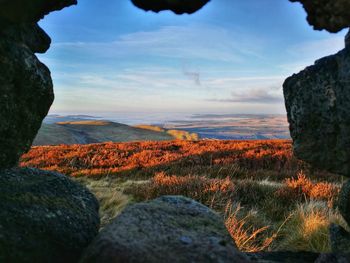 Scenic view of cheviot hills against sky