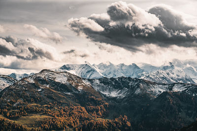 Scenic view of snowcapped mountains against sky