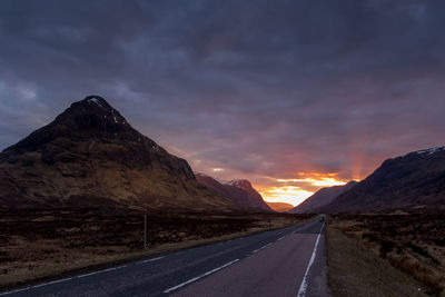 Scenic view of mountains against sky during sunset