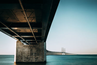 Low angle view of bridge over river against clear sky