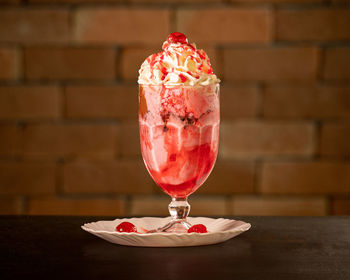 Close-up of ice cream on table