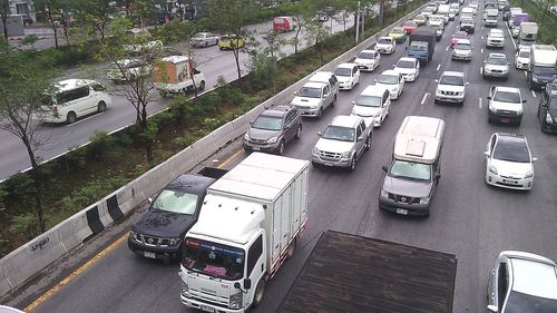 High angle view of cars on street