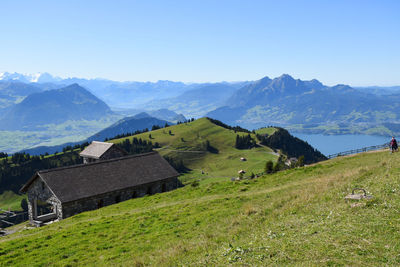 Scenic view of landscape and mountains against sky