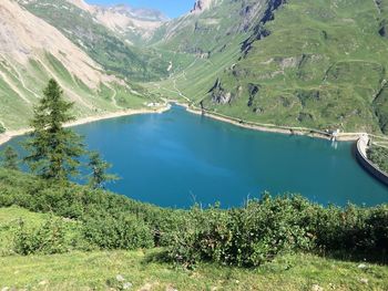 High angle view of lake amidst trees