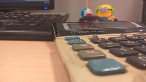 Close-up of computer keyboard on table