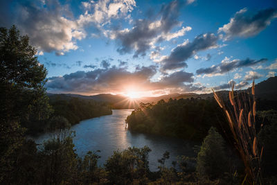 Scenic view of lake against sky during sunset