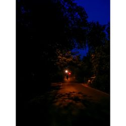 Road amidst trees against sky at night