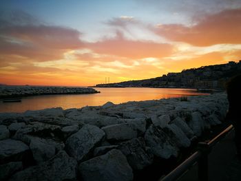 Scenic view of sea against sky during sunset