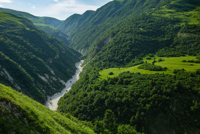 Mountains of chechnya in the caucasus. beautiful gorge