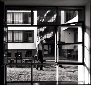 View of building through window