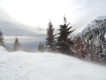 Scenic view of snow covered mountains against sky